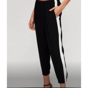 Aritzia Babaton pull on slacks trousers black straight leg tuxedo stripe size 12